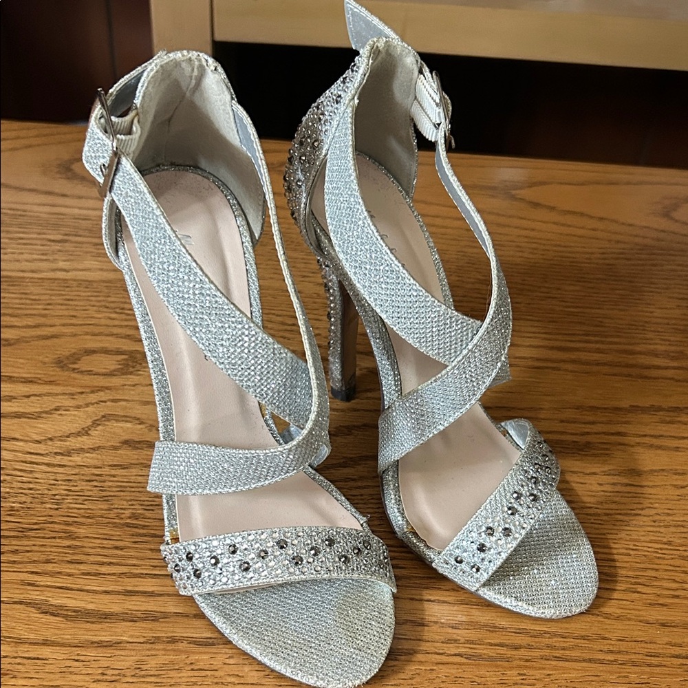 Glamorous Silver Strappy Heels